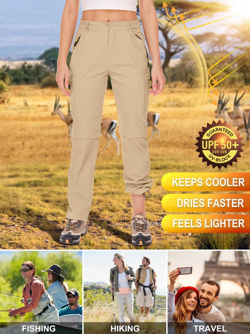 Toomett Women's Hiking Pants Convertible Quick Dry Stretch Lightweight Outdoor UPF 40 Fishing Safari Travel Pants 4409 Light Khaki, 6 - Image 4